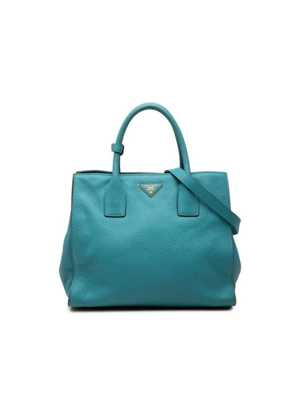 Prada 2-Way Shoulder Bag Blue Vitello Daino Leather